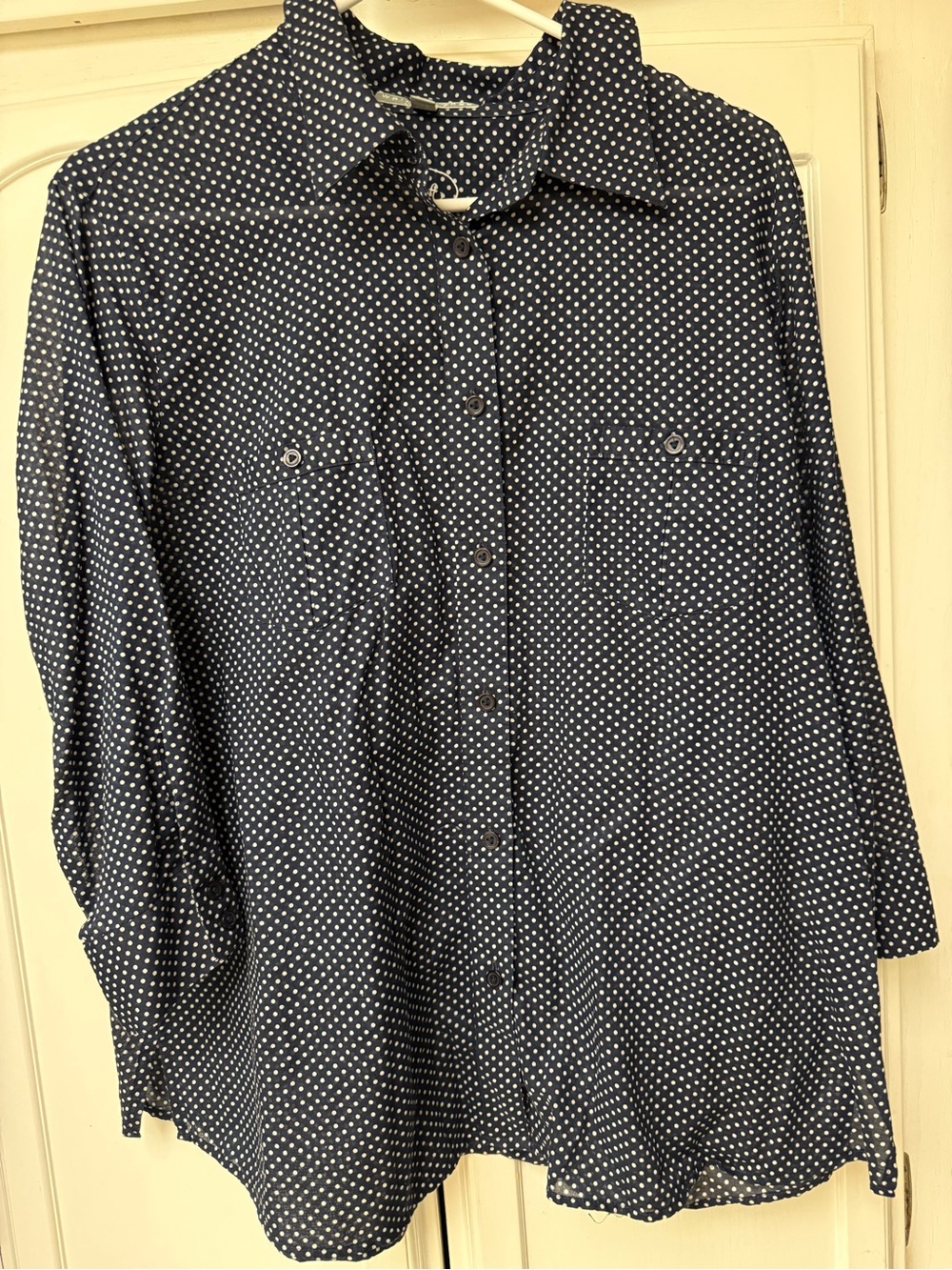 Foxcroft Navy Blue Polka Dot Blouse